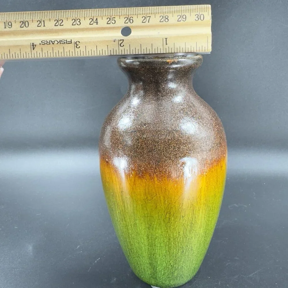 Bombay Ceramic Vase‎ Vessel With Shiny Crystalline Glaze Multicolor Pottery Vase